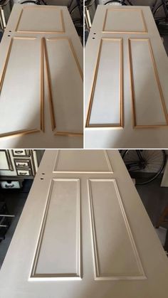 two pictures of the same door, one is white and the other is beige with gold trim