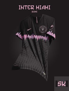 the shirt is designed to look like an inter miami soccer jersey with pink and black stripes