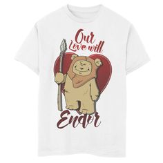 a white t - shirt with an image of a bear holding a spear and the words out