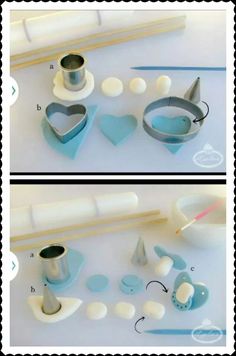 there are two pictures showing how to make cupcakes with fondant and cookie cutters