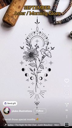 an image of a flower on top of a piece of paper with the words, aster / morning glory