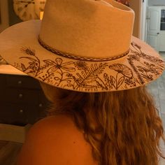 100% Wool Hat. These Hats Are Artistically Burned And Assembled For A Definite Statement. All Hats Have A Sizing String Inside The Hats. No 2 Hats Are Identical. Burned Hats, Painted Hats, Sewing Embroidery Designs, Felt Hat, Wool Hat, Hat Designs, No. 2, Cowboy, Embroidery Designs