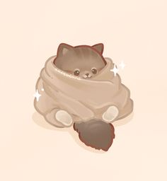 a cat wrapped in a blanket on top of a pink surface with stars around it