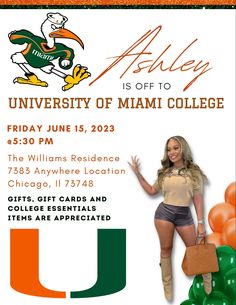 an advertisement for the university of miami college with a woman in shorts and boots holding a purse