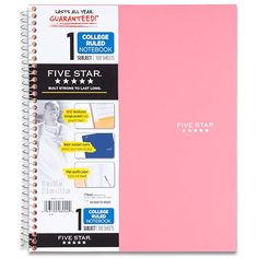 five star college notebook with pink cover