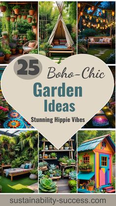 25 Stunning Hippie Garden Ideas For Bohemian Vibes Diy Boho Backyard Ideas, Funky Garden Ideas, Bohemian Garden Ideas, Boho Garden Decor, Hippie Backyard, Hippie Garden Ideas, Boho Garden Ideas, Diy Bohemian Decor, Boho Outdoor Space