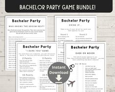 the bachelor party game bundle includes bachelor party games, bachelor party instructions and bachelor party printables