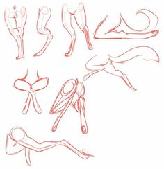 an image of different poses and body parts drawn in red marker on white paper with scissors