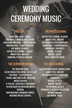 the wedding ceremony music poster is shown