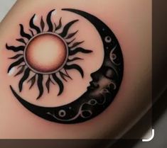 a sun and moon tattoo on the arm