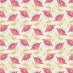 a pink and green flower pattern on a white background