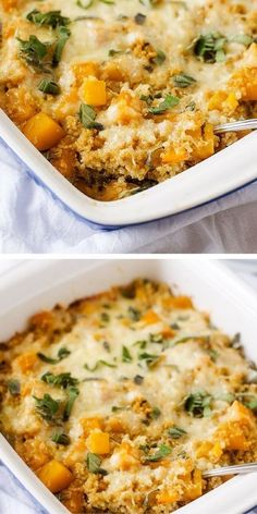 two pictures of the same casserole in different dishes