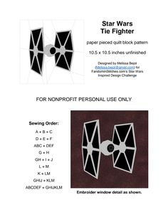 star wars tie fighter paper piece out block pattern for nonprofit personal use only