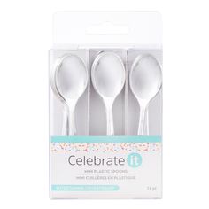 three spoons in packaging with confetti sprinkles on the side