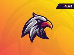 an eagle's head is shown on a yellow and red background with the word, team logo