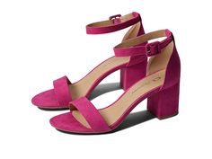 CL By Laundry Jody - Women's Shoes : Fuchsia Super Suede : The CL By Laundry Jody heeled sandals feature a timeless two-strap silhouette and block heel that goes with any look! Synthetic upper and lining with cushioned footbed. Synthetic outsole. Imported. Weight of footwear is based on a single item, not a pair. Pink Sandals With Heel Strap Medium Width, Pink Sandals With Stacked Low Heel, Pink Sandals With Wrapped Heel Medium Width, Pink Low Heel Sandals With Heel Loop, Pink Sandals With Low Heel And Heel Loop, Fushia Heels, Going Out Shoes, Pink Block Heels, Colored Sandals