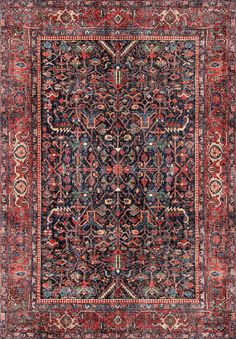 an antique persian rug with red and blue colors