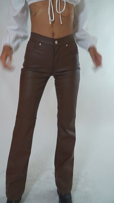 909 / High Street – Revice Brown Wide Leg Leather Bottoms, Fall Leather Straight Pants, Brown Full Length Faux Leather Pants, Brown Full-length Faux Leather Pants, Brown Faux Leather Full-length Pants, High Rise Brown Cargo Pants, Full Length Brown Leather Pants For Fall, High Waist Leather Bottoms For Fall, Brown Full Length Leather Pants For Fall