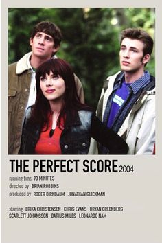 the perfect score poster with two people standing next to each other in front of trees