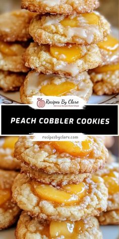 peach cobbler cookies stacked on top of each other