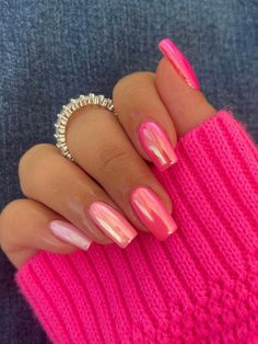 Pink Chrome Nails, Chrome Nails Designs, Hot Pink Nails, Valentine Nails, Easy Nails, Summery Nails, Makijaż Smokey Eye, Nailed It