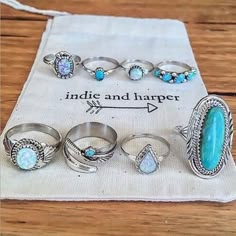 8-PIECE Women'S Fashion Turquoise Ring Ornaments Bohol, Jewels Rings, Set Ring, Western Jewelry, Turquoise Rings, Engagement Jewelry, Silver Turquoise, Girly Girl, Turquoise Sterling Silver