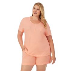 Cozy up at bedtime or anytime with this matching women's Cuddl Duds pajama top and pajama shorts sleep set made of moisture-wicking fabric to keep you cool and comfy. Cozy up at bedtime or anytime with this matching women's Cuddl Duds pajama top and pajama shorts sleep set made of moisture-wicking fabric to keep you cool and comfy. 2-pc. set includes: top & shorts Top: short sleeves, henley neckline with 4-button placket, vented hem, 1 chest pocket Shorts: elastic waistband with drawstring, 2 si Moisture-wicking Pajama Shorts For Summer, Casual Stretch Moisture-wicking Pajama Shorts, Short-length Pajama Shorts With Elastic Waistband For Sleep, Summer Short-length Sleepwear With Pockets, Spring Sleepwear With Built-in Shorts, Cuddl Duds, Petite Shorts, Sleep Set, Pajama Top