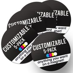 four black and white coasters with the words customizable 5 pack on them