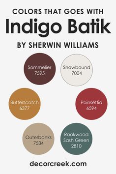 the colors that goes with indigoo batik by shewin williams, including red, white