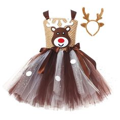 Toddler Girl Christmas Dresses, Reindeer Dress, Reindeer Outfit, Reindeer Costume, Christmas Dress Up, Deer Costume, Happy Christmas Day, Baby Christmas Photos, Toddler Christmas Dress