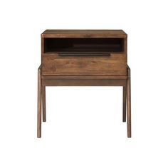 the side table is made from wood and has an open drawer