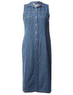 Women's 1990s Sleeveless Denim Dress Denim, M | Beyond Retro - E00626233 Sleeveless Denim Dress, Dress Denim, A Button