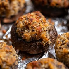 baked meatballs sitting on top of tin foil