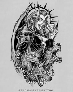 Gothic Tattoos, Feminine Skull Tattoos, Cool Tattoo Drawings, Armband Tattoos, Japan Tattoo Design, Wicked Tattoos, Fantasy Tattoos, Spooky Tattoos, Greek Tattoos