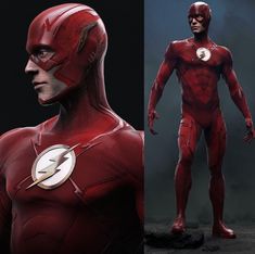 the flash is shown in two different poses, one with his head turned to look like it