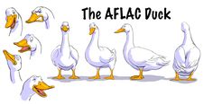 a group of ducks standing next to each other on top of a white background with the words, the aflac duck