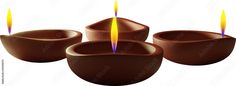 three chocolate bowls with lit candles in them