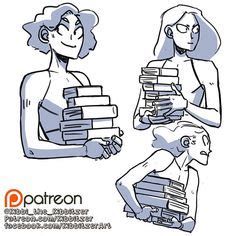 an image of three people with books in their hands and one holding a stack of books