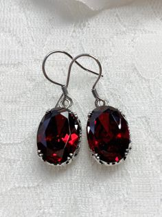 Red Garnet CZ Earrings, Sterling Silver Filigree, Edward #E70, Vintage Reproduction Jewelry, Silver Embrace Jewelry Elegant Red Crystal Earrings Nickel Free, Elegant Red Nickel-free Crystal Earrings, Red Oval Wedding Earrings, Red Oval Ruby Earrings, Red Oval Earrings For Formal Occasions, Formal Red Oval Earrings, Red Oval Garnet Earrings, Red Garnet Oval Earrings, Oval Red Ruby Earrings