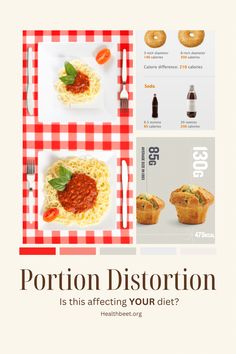 an advertisement for portion distorion is shown in red and white checkered paper