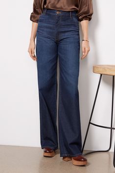 A dark blue wash and trouser-style pockets update the most-loved EVER Trouser jean by EVEREVE. Perfect for work, weekend, and everywhere in between, these polished jeans feature a relaxed full-length leg, high-rise fit, and soft stretch denim for all-day comfort. | EVEREVE Women's Ever Trouser Jeans, Size 32, Blue Denim 2023, Autumn Fashion Work, Bowl Meals, Simple Wardrobe, School Wear, Fashion Pics, Fall Jeans, Wardrobe Classic, Trouser Style