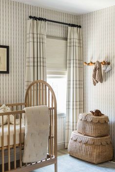 Scallop Edge Rattan Basket | Katel Home Mindy Gayer Design, Nursery Design Neutral, Cottage Nursery, Nursery Curtains, Nursery Room Inspiration, Furniture Office, Nursery Baby Room