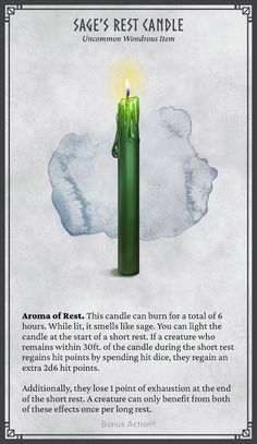 a green candle with the words sage's rest candle on it and an image of a