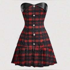 Size Xs Never Worn Or Used. Very Cute Has A Lot Of Stretch Dr Visuals, Riddle Rosehearts, Dress Alternative, Plaid Mini Dress, Red Plaid Dress, Punk Dress, Poshmark Finds, Red And Black Plaid, Marc Fisher