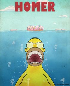 the simpsons character is in the water with his mouth open