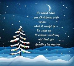 a christmas tree in the snow with a poem below it that says, if i could have one christmas wish i know what it would be to wake up