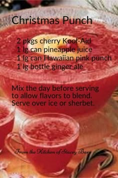 the recipe for christmas punch is shown