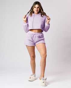 Fuzzy Cozy Hoodie and Shorts Sets -Cozy Hoodie & Shorts Sets -Cropped Top with Hoodie -Elasticated Waist Cozy Fit Sweats, Cozy Fit Sweats For Lounging, Cozy Sweats For Loungewear With Soft Texture, Cozy Sweats With Soft Texture For Loungewear, Cozy Loungewear Sweats With Soft Texture, Cozy Hoodie For Loungewear, Cozy Hoodie With Soft Texture For Loungewear, Cozy Hoodie For Leisure, Cozy Soft Texture Hoodie For Loungewear