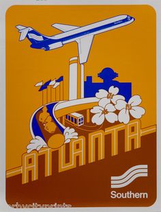 an orange and blue poster with the words atlantica written in white letters on it