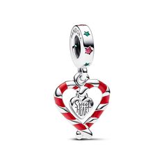 Embrace the festive spirit with the Double Candy Cane Heart Christmas Dangle Charm. Our sweet candy cane Pandora charm channels the playful traditions of this special time of year. Two candy canes form a heart with red enamel details, while an apt �Sweet heart� is engraved into the center dangling heart. Matching messages �Candy cane wishes" and "Mistletoe kisses� are engraved on the back of each candy cane, making this a fun and festive addition to your favorite sterling silver charms. Add a sprinkle of sugar to your festive-themed bracelet with one of our new Christmas charms. Candy Cane Heart, Heart Christmas, Charms Pandora, Bracelet Pandora, Pandora Charm, Christmas Charms, Silver Christmas, Sweet Heart, Pandora Bracelets